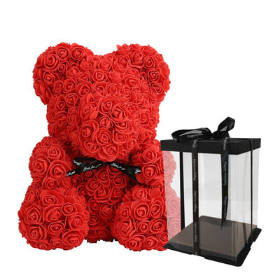 Artificial Red Rose Teddy Bear Decoration