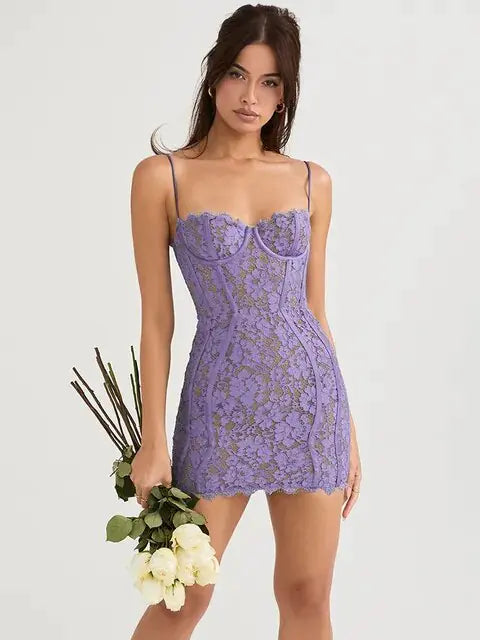 Purple Bodycon Party Dress Lace Vintage Dress